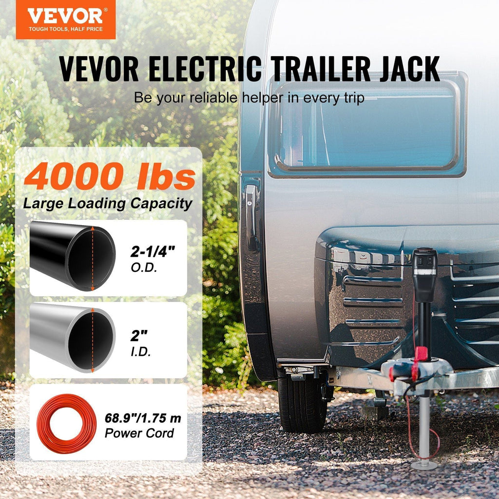 Electric Trailer Jack, Power Tongue Jack Weight Capacity 4000 lbs, 9.84"-33.85" Electric Tongue Jack with Waterproof Cover for Lifting RV Trailer, Horse Trailer, Utility Trailer, Yacht Trailer