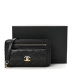 Lambskin Quilted Front Pocket Clutch With Chain Black
