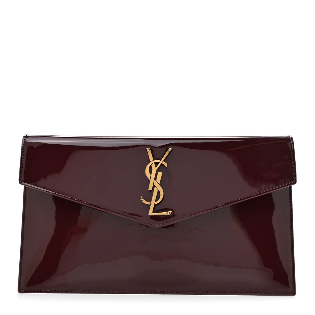 Patent Calfskin Monogram Uptown Clutch Dark Red Wine