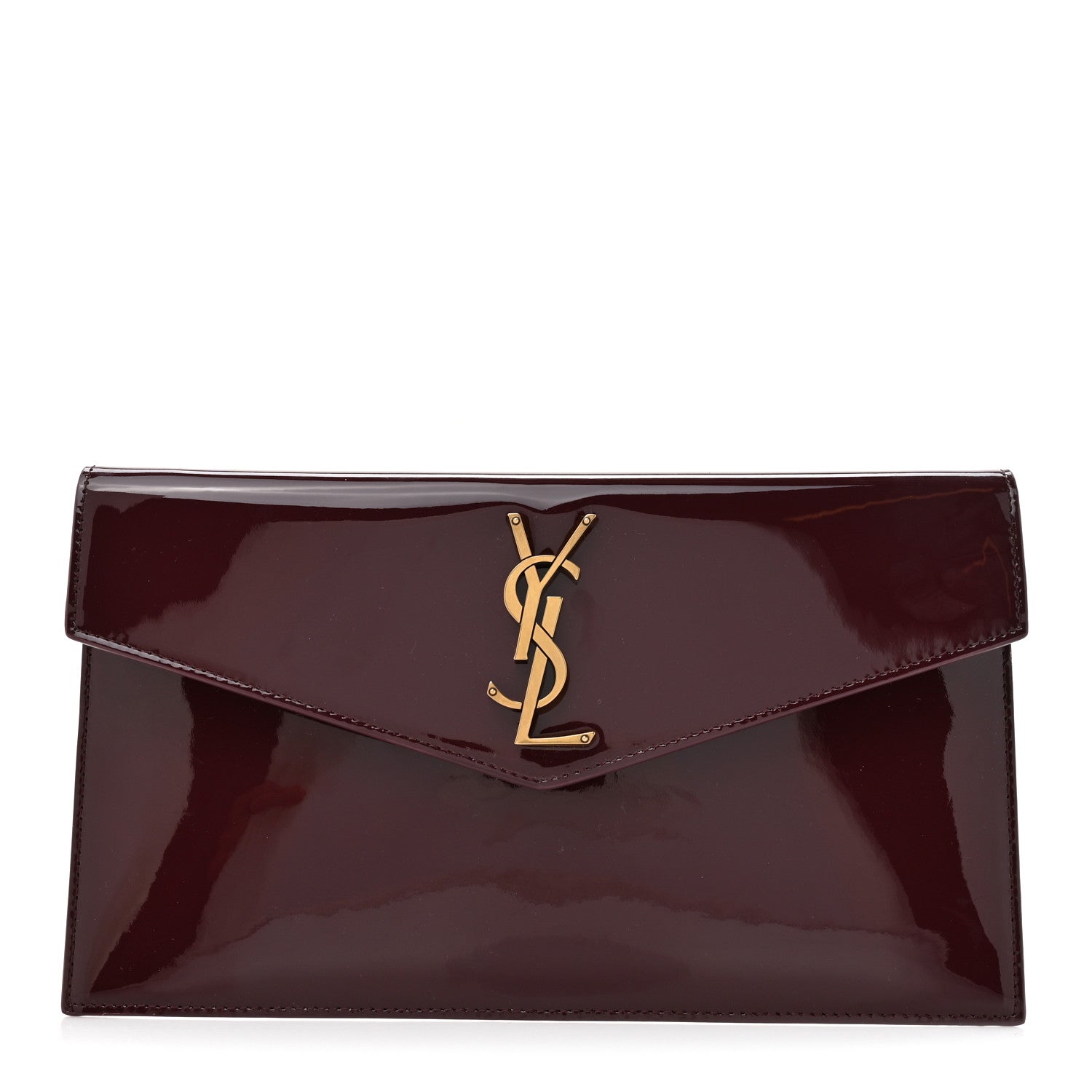 Patent Calfskin Monogram Uptown Clutch Dark Red Wine