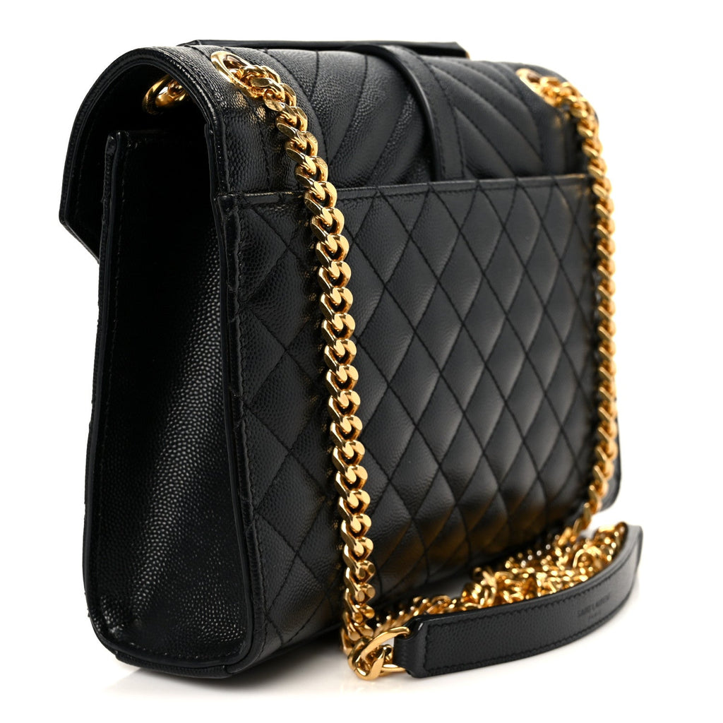 Grain De Poudre Textured Mixed Matelasse Triquilt Medium Monogram Satchel Black