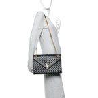 Grain De Poudre Matelasse Chevron Large Monogram Satchel Black