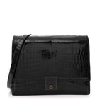 Crocodile Accordion Flap Shoulder Bag Black