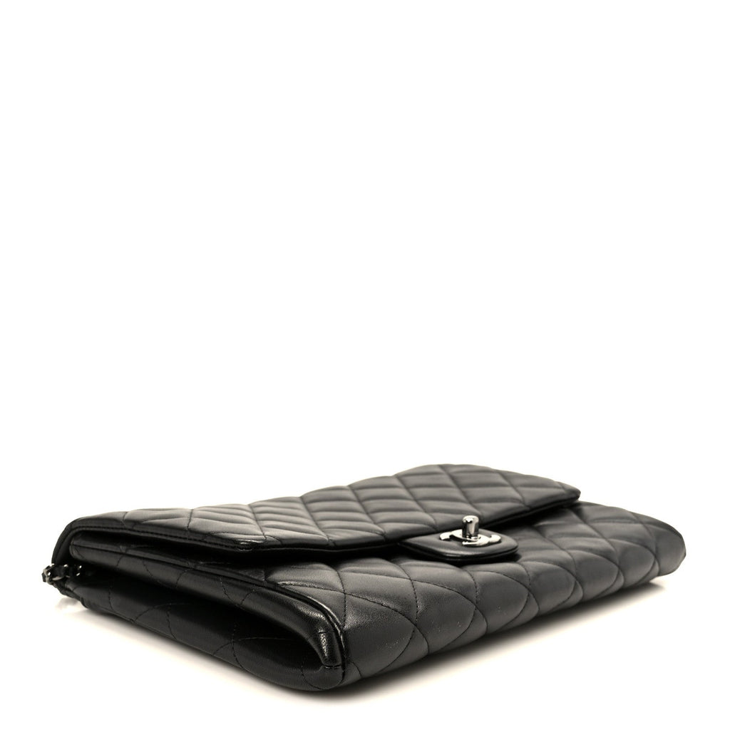 Lambskin Quilted Clutch With Chain Flap Black