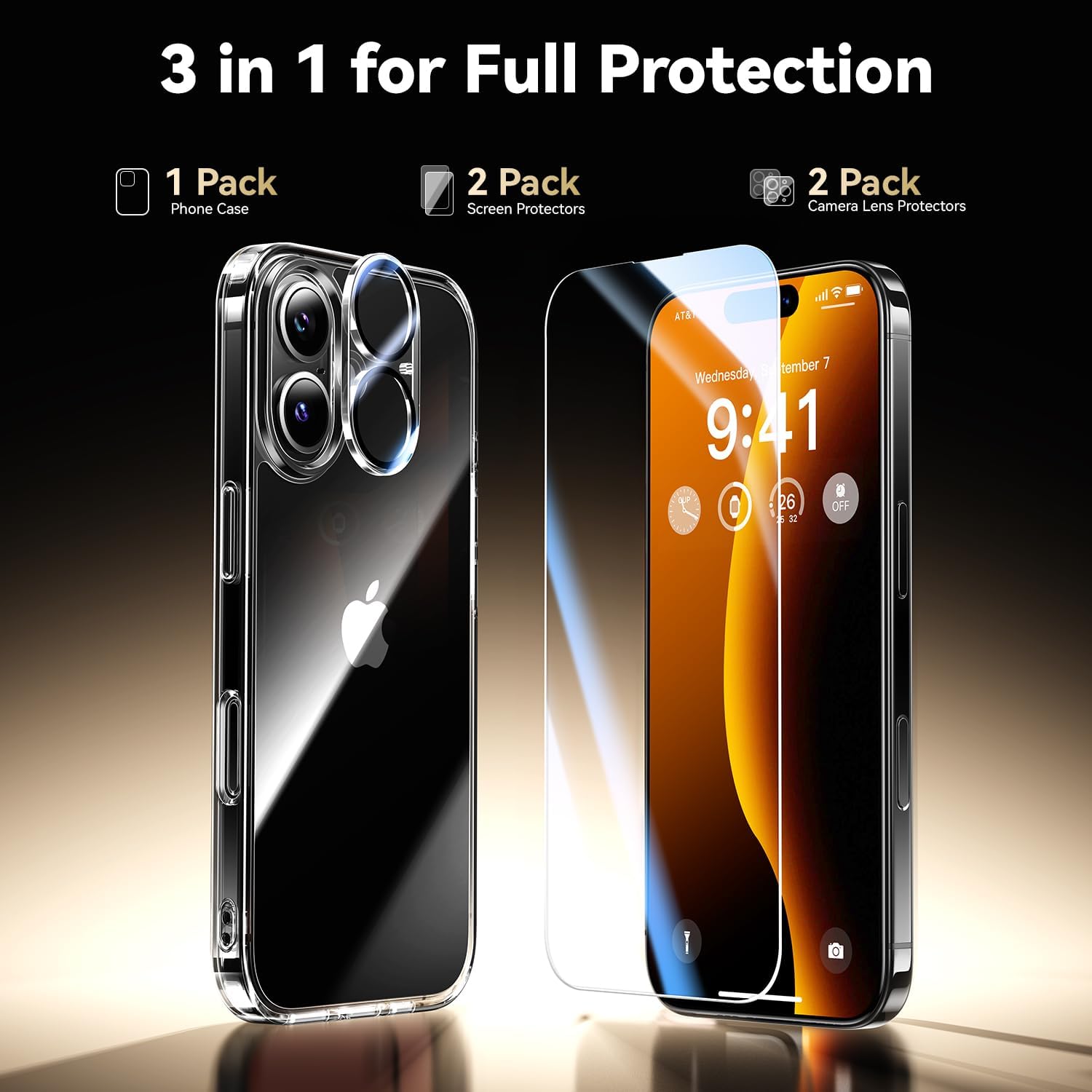Entronix Bundle Compatible with iPhone 16 - [Hard] Clear Case, 2 Clear Screen Protector & 2 Camera Lens Protectors