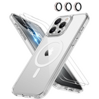 Entronix Bundle Compatible with iPhone 15 Pro Max - [Magnetic] Clear Case, 2 Clear Screen Protectors & 1 Metallic Camera Lens Protector