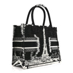 Canvas Embroidered Medium Paris Book Tote Black White