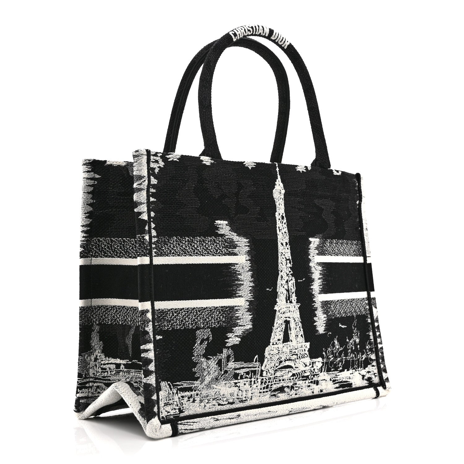 Canvas Embroidered Medium Paris Book Tote Black White