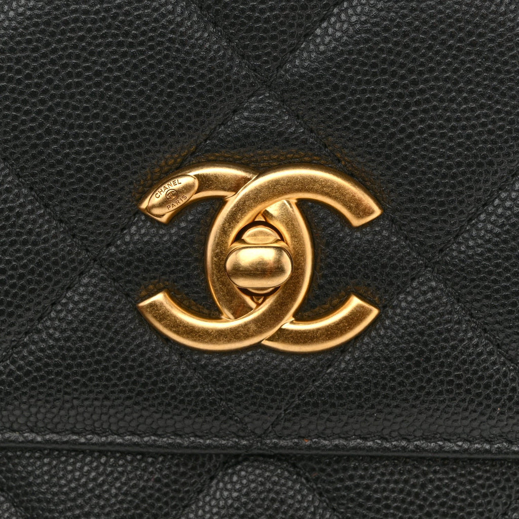 Caviar Quilted Small Chain Frame Flap Black