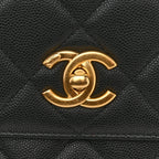 Caviar Quilted Small Chain Frame Flap Black