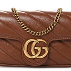 Azalea Calfskin Matelasse Diagonal Super Mini GG Marmont Shoulder Bag Cuir