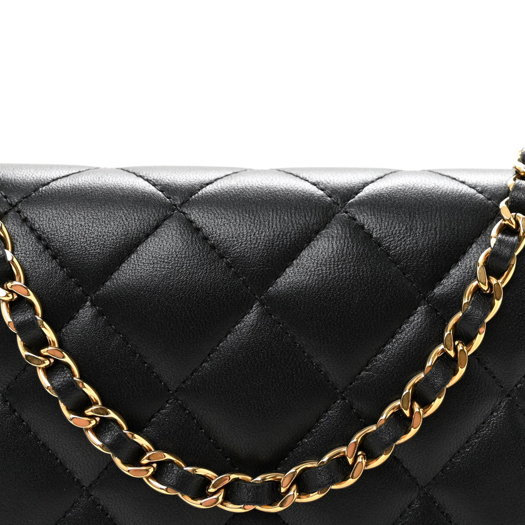 Lambskin Quilted Wallet On Chain WOC Black