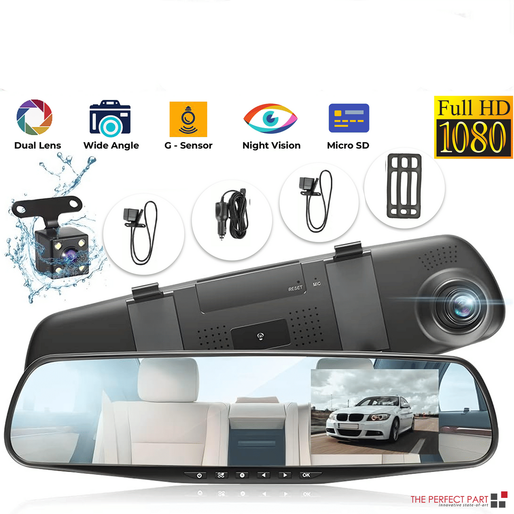 1080P HD Rearview Mirror Car DVR Dual Dash Cam Camera Front Rear Video Recorder