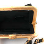 Patent Crumpled Lambskin Quilted Maxi Bow Clutch With Chain Black