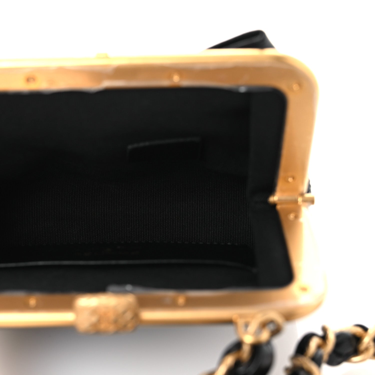 Patent Crumpled Lambskin Quilted Maxi Bow Clutch With Chain Black