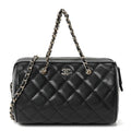 Caviar Quilted Barrel Clutch With Chain Black