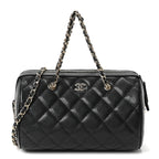 Caviar Quilted Barrel Clutch With Chain Black