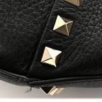 Grained Calfskin Large Rockstud Hobo Black