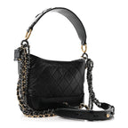 Aged Calfskin Quilted Small Gabrielle Logo Hobo Black