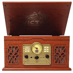 State 7-in-1 Wood Music Center with 3-Speed Turntable & Dual Bluetooth