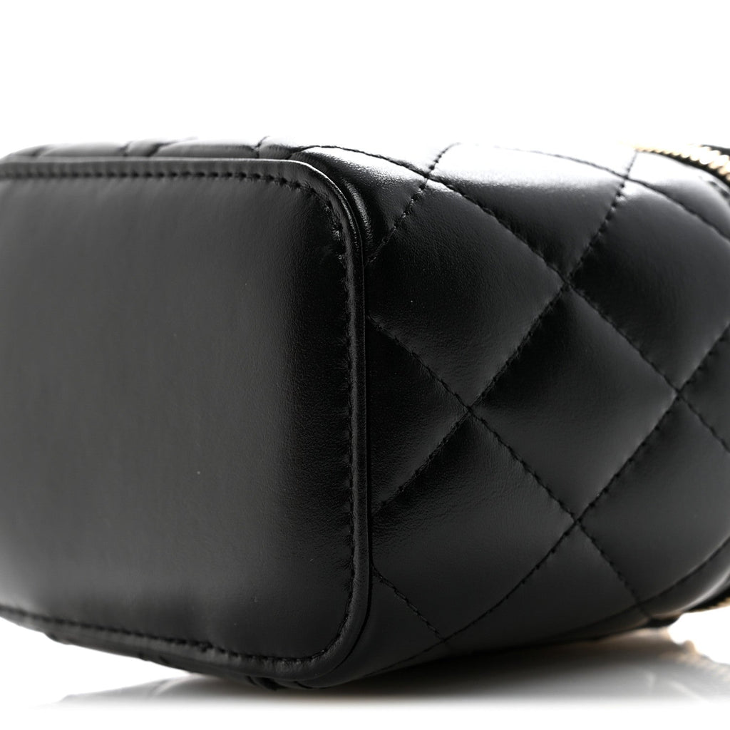 Calfskin Quilted Mini Perfect Fit Vanity Case With Chain Black