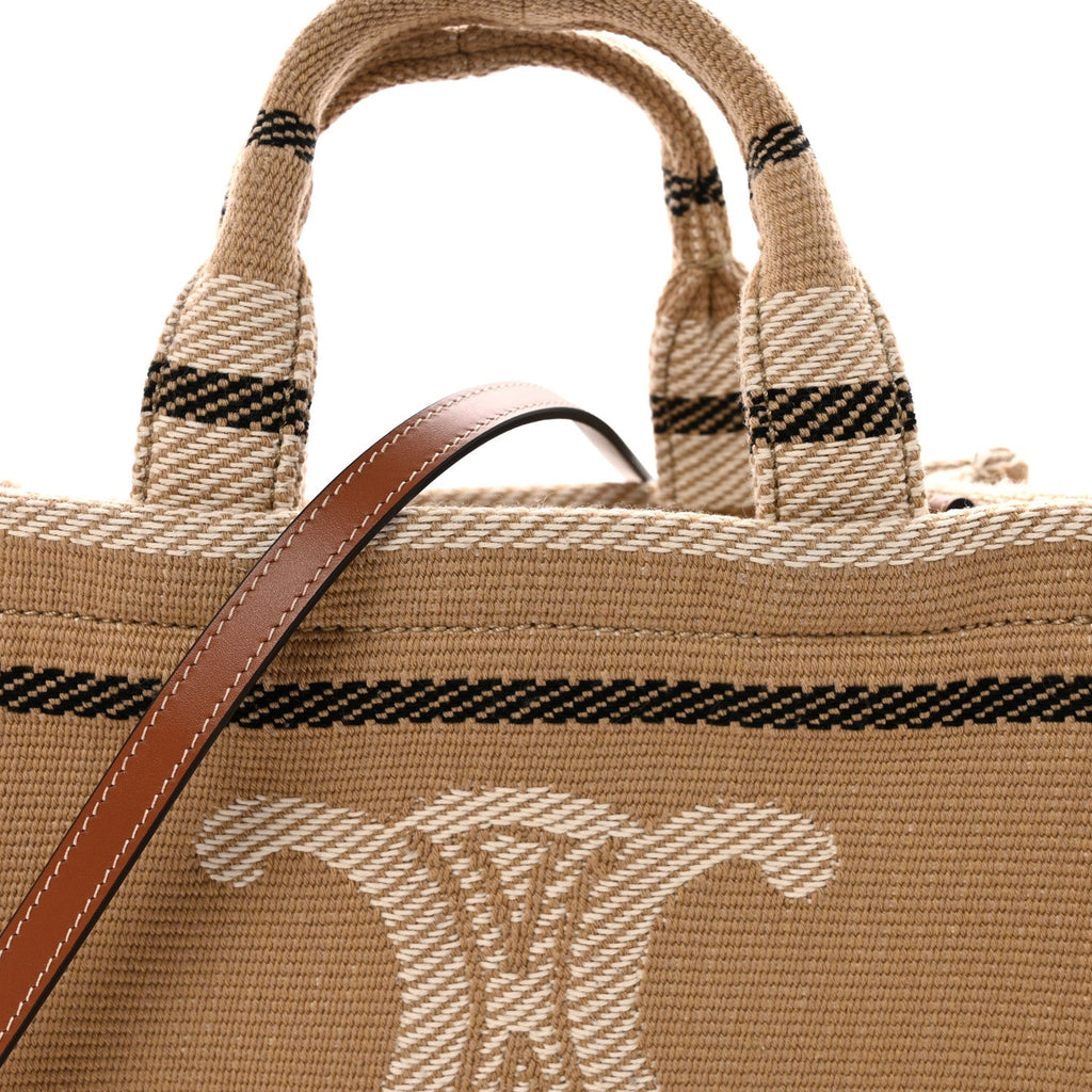 Canvas Calfskin Small Cabas Thais Beige Black White