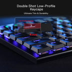 Redragon K618 Horus Tri-Mode Wireless RGB Mechanical Gaming Keyboard - Bluetooth, 2.4GHz, and Wired Low Profile Design - Red Switch