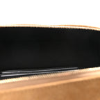 Suede Calfskin Shiny Lambskin Quilted Top Handle Slim Vanity Case With Chain Beige Black