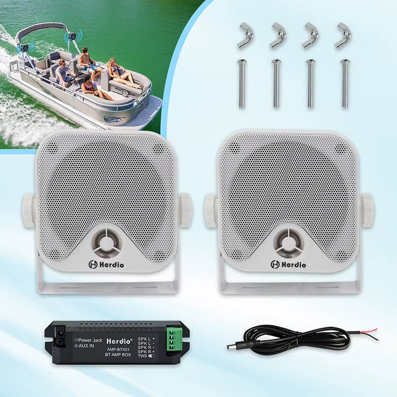 4-Inch 100W Heavy-Duty Waterproof Marine Bluetooth Speakers for Surface Mounting on Campers, Skid Steers, ATVs, UTVs, RZRs, and Golf Carts