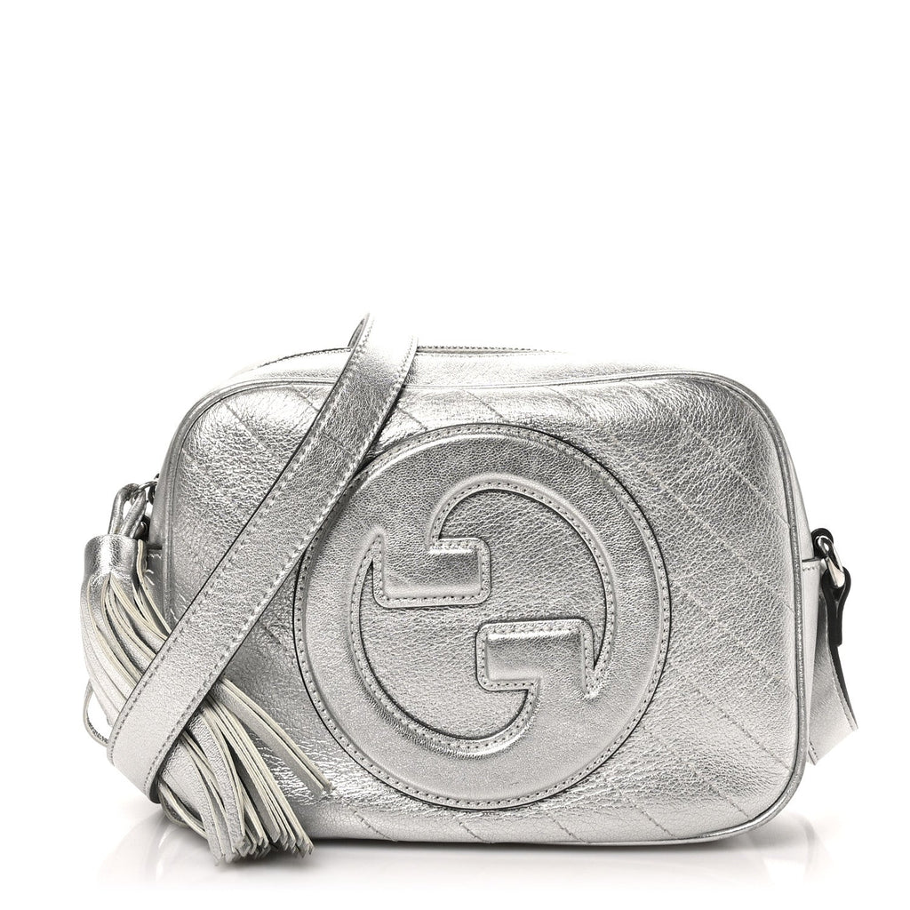 Metallic Sakai Be Green Calfskin Diagonal Stitched Small Blondie Shoulder Bag Silver