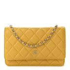 Lambskin Quilted Wallet On Chain WOC Yellow