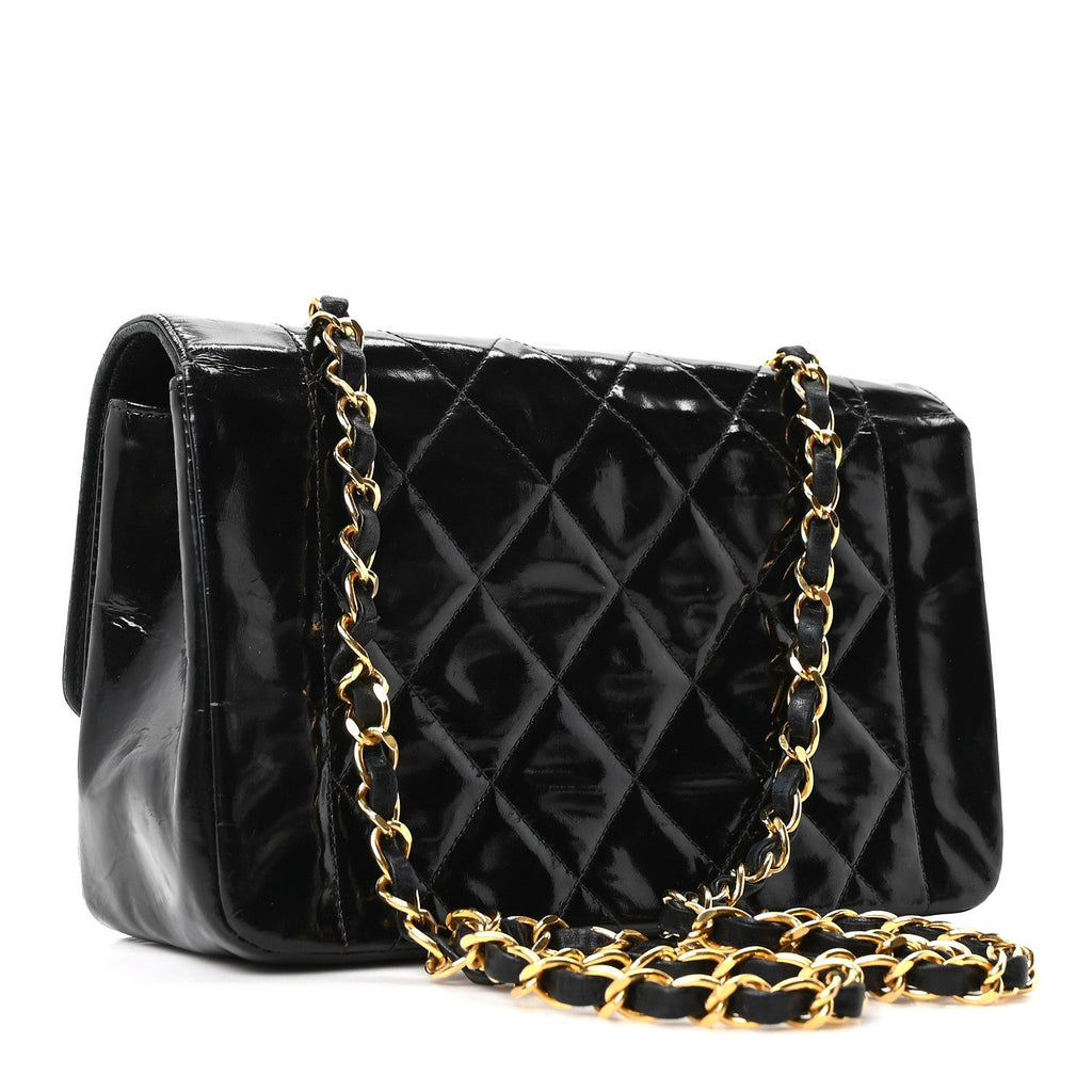 Patent Quilted Small Diana Flap Black