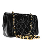 Patent Quilted Small Diana Flap Black