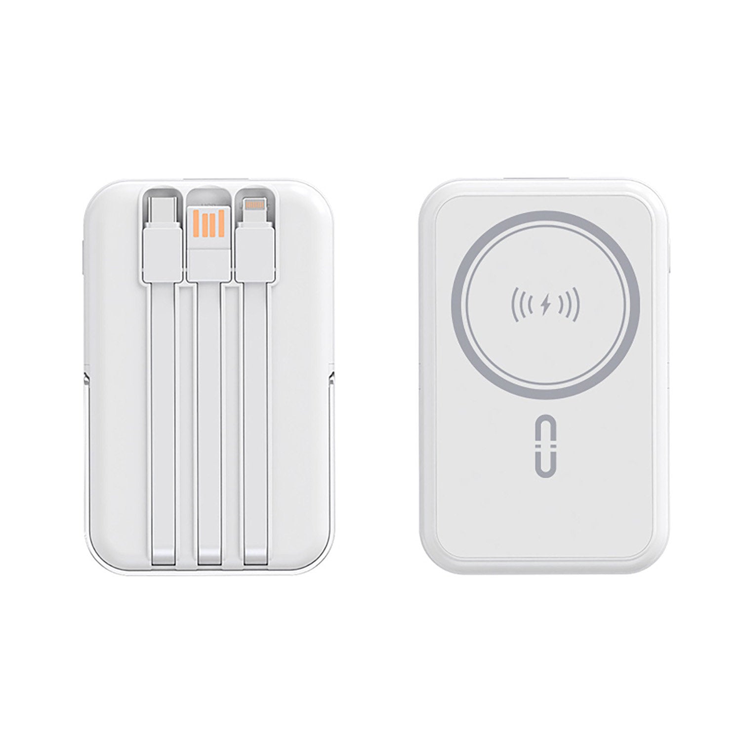 10,000mAh Portable Magnetic Wireless Charging Power Bank w/ Phone Stand, 3 Built-in Cables, LED Display and Fast Charge Ports