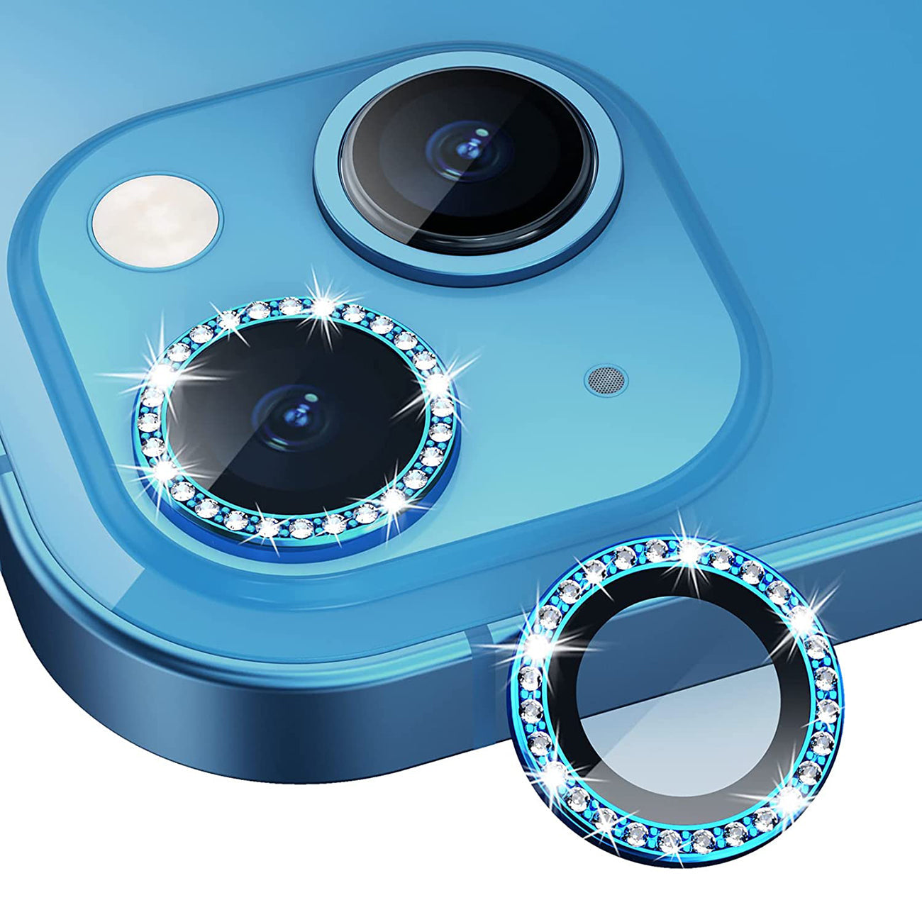 Diamond Camera Lens Protector, Diamond Tempered Glass Camera Cover Screen Protector For Iphone 14 / Iphone 14 Plus In  Blue