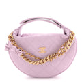 Shiny Caviar Quilted Bow Pouch Hobo Light Purple