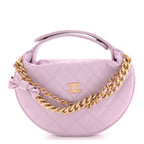 Shiny Caviar Quilted Bow Pouch Hobo Light Purple