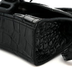 Shiny Calfskin Monochrome Crocodile Embossed Hourglass Top Handle Bag Mini Black