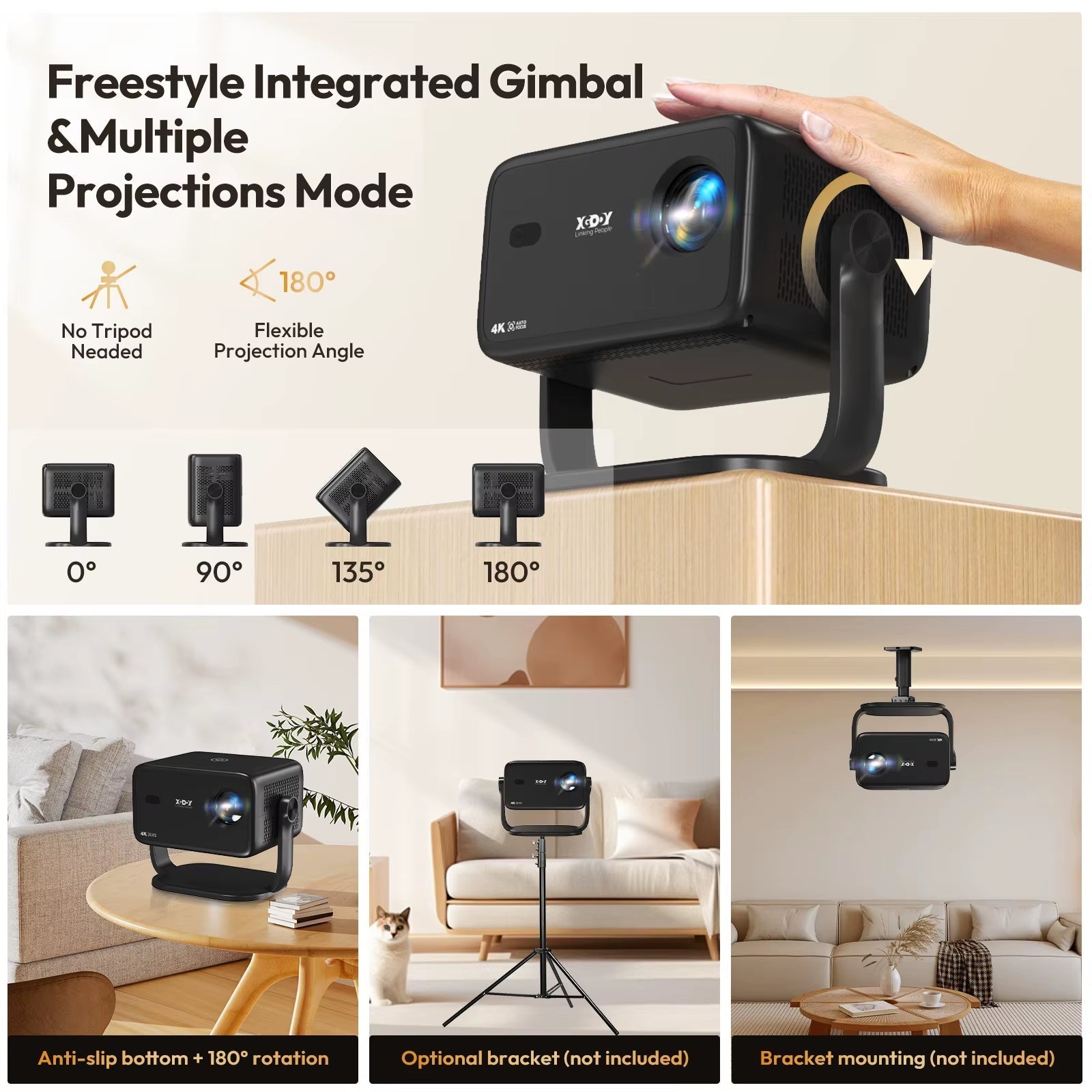 4K Native 1080P Auto Focus WiFi 6 Projector, 18000 Lumens Android Home Theater Cinema