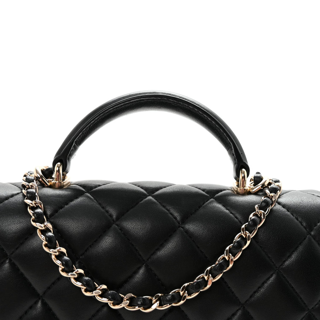 Lambskin Quilted Mini Top Handle Rectangular Flap Black