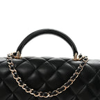 Lambskin Quilted Mini Top Handle Rectangular Flap Black