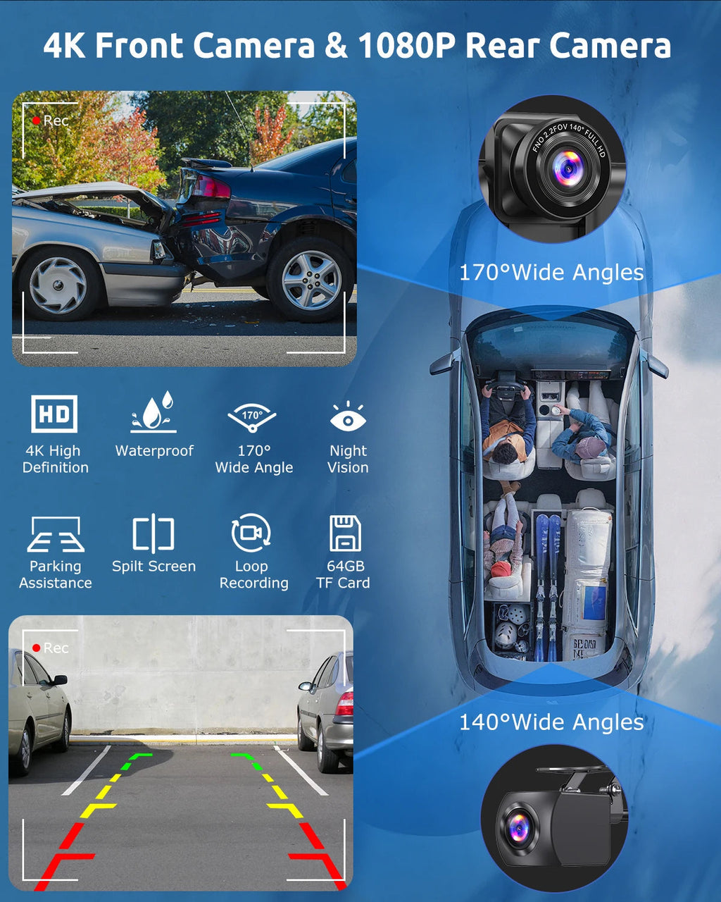 10.26" 4K Touchscreen Portable Car Stereo with Wireless CarPlay, Android Auto, Bluetooth, GPS Navigation, and Reversing Camera for Trucks