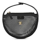 Mesh Shiny Lambskin Pouch Hobo Black