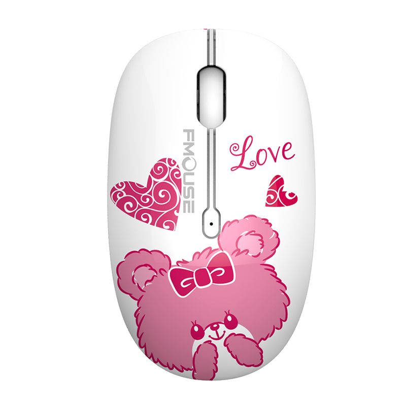 M101 Ergonomics Wireless Mouse 2.4G Cute Optical Cartoon Computer Silent Mice With USB Receiver for Laptop Kid Girl Gift Macbook - Little Bear