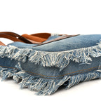 Denim Lavato Vitello King Logo Embroidered Frayed Tote Denim Chiaro Cuoio