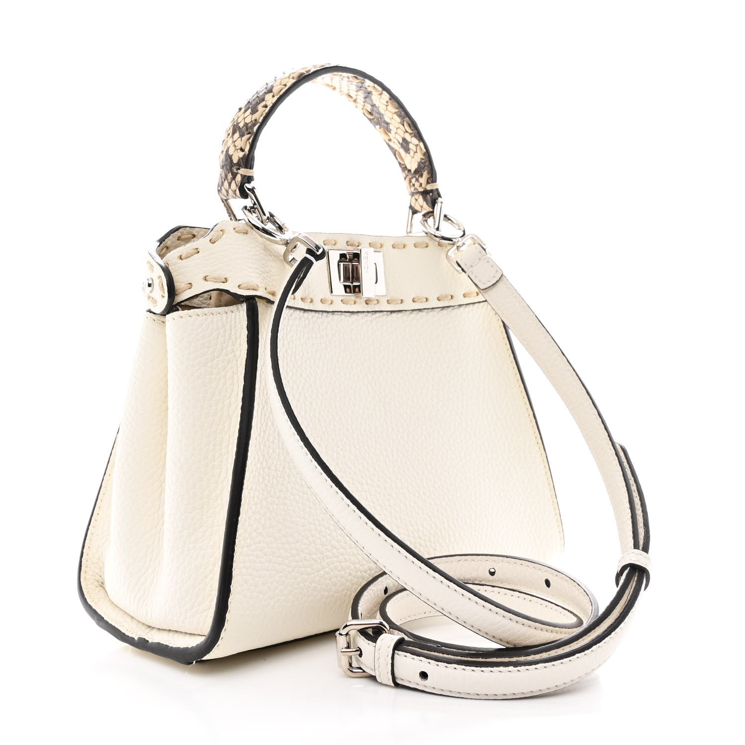 Cuoio Romano Snakeskin Selleria Mini Peekaboo Iconic Satchel White Stone