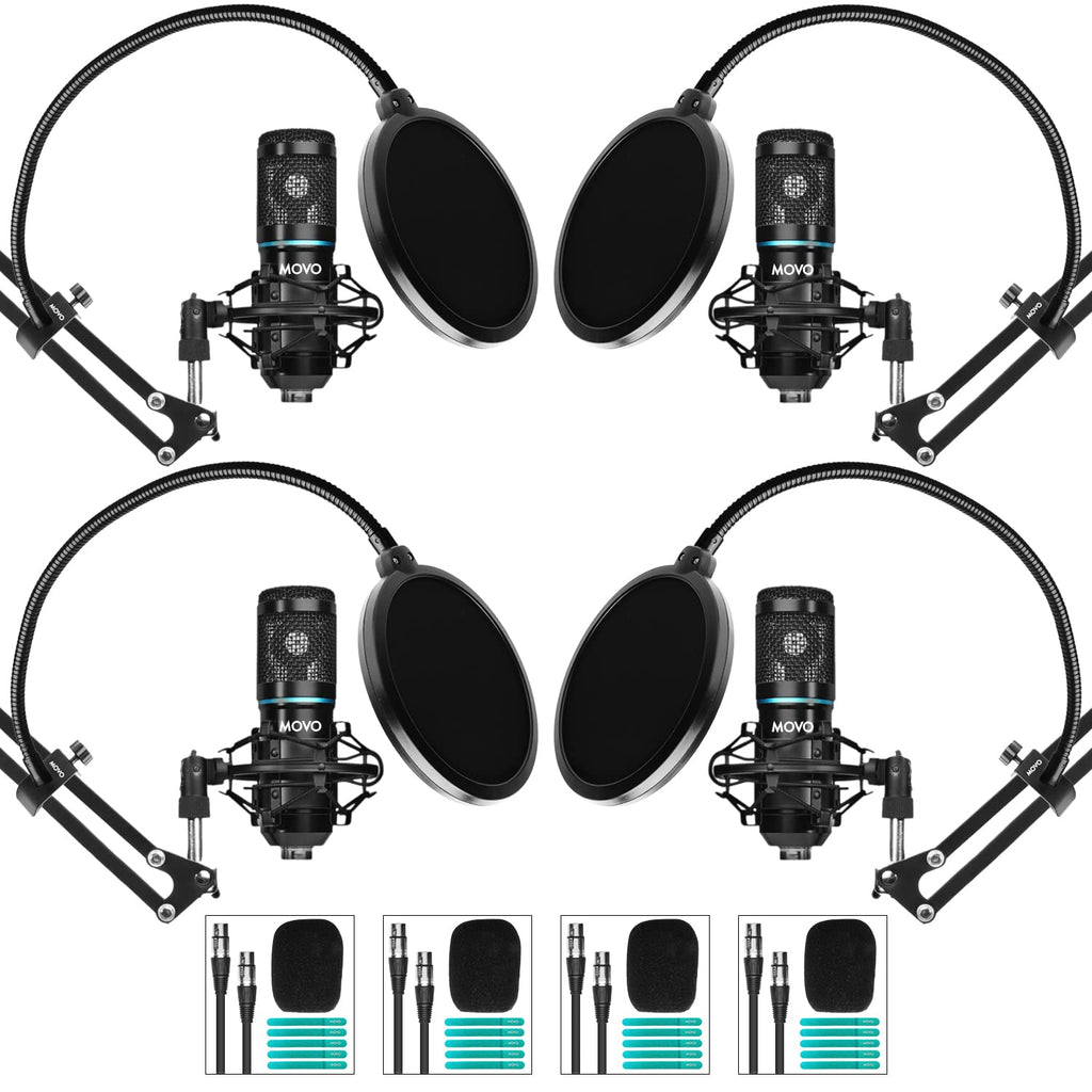 Movo 4 Pack Podcasting Bundle wth Arms