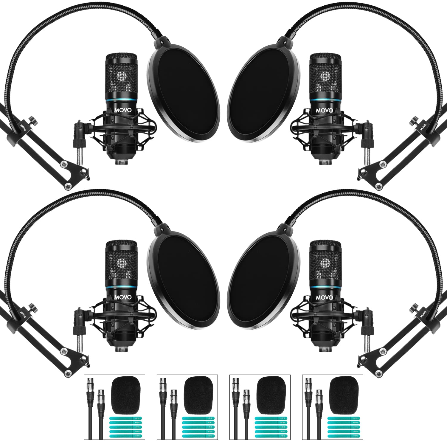 Movo 4 Pack Podcasting Bundle wth Arms
