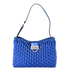 Metallic Woven Calfskin Trifolio Shoulder Bag Bluette