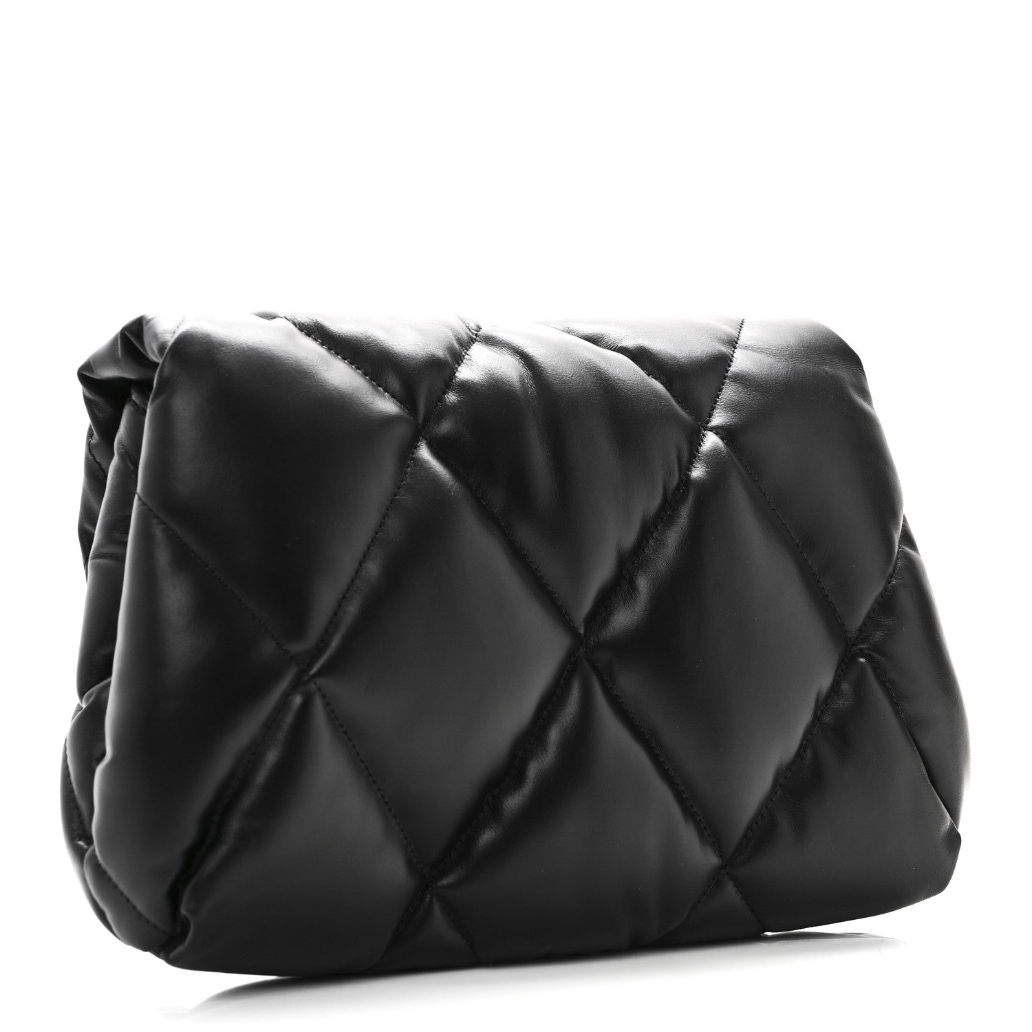 Nappa Calfskin Quilted Touch B Puffy Clutch Black